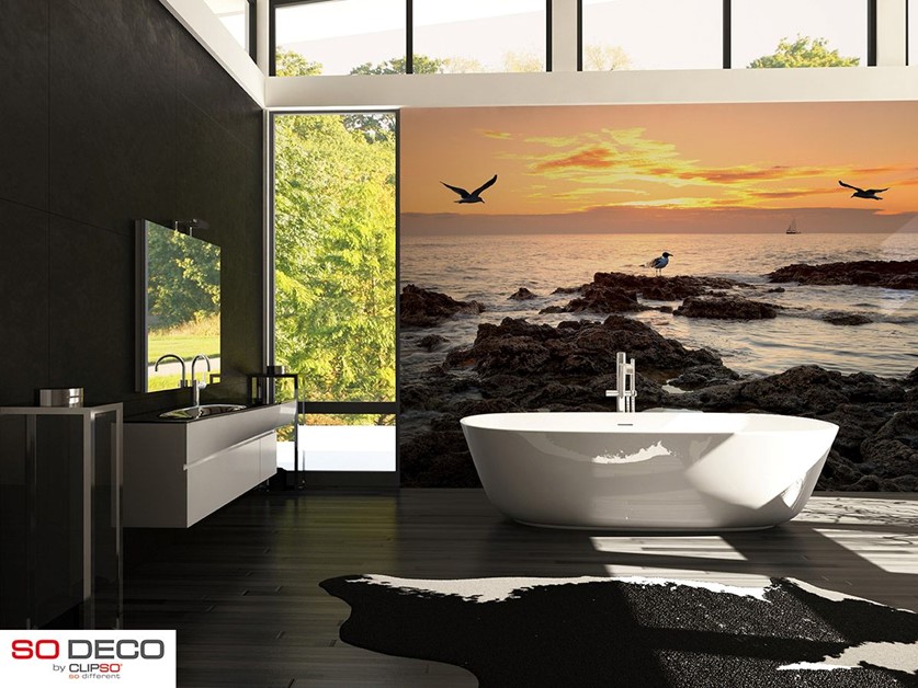 This tranquil wall print grants pure serenity as you soak the day away!